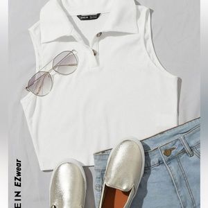 🩵5 FOR $10 SALE🩵NWOT Button Half Placket Rib Knit Cropped Tank Top